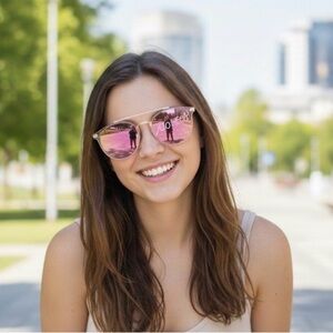 Betsey Johnson Crystal Clear Round Metal Brow Bar Sunglasses. New w tag